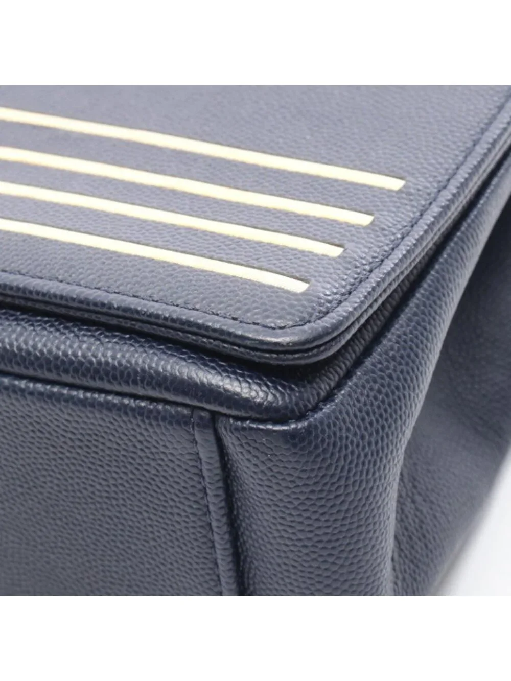 Chanel Shoulder Bag CC Logo Navy Gold Caviar Leather Chain